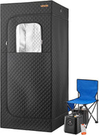 VEVOR Upgraded Portable Steam Sauna for Home, 1 Person Full Body Home Spa Tent with Steamer & 1 Foldable Chairs & Remote & Essential Oil Box,Heavy-Duty Stainless Steel Frame Sauna Box, (Black)