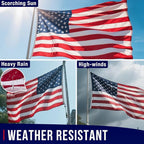 American Flag 3x5 FT, Premium Nylon Flags Ultra Durable Tear-Resistant and Weatherproof, Deluxe Embroidered Stars and Sewn Stripes, All Weather for Outdoor Use with Brass Grommets