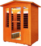 Outdoor Sauna 4 Person Infrared Saunas Outdoor Dry Sauna Room Wood Wooden Sauna Canadian Fir Red Cedar Low EMF 2600W/240V with Oxygen Bar, 7 Color Light, Control Panel, Speaker - 62.2" x 46.9" x 81.9"