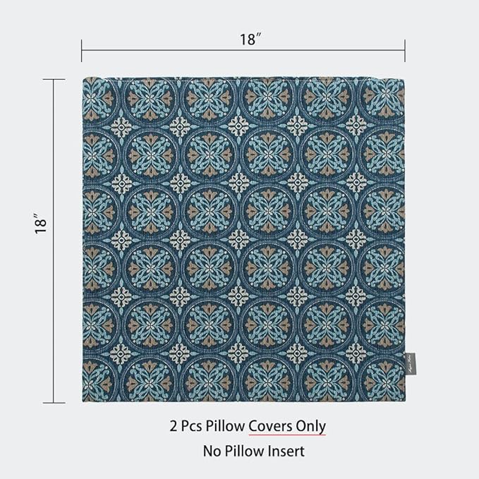 Magpie Fabrics Pack of 2 Indoor Outdoor Waterproof Throw Pillow Covers 18 x 18 Inch, Decorative Pillowcase Shell Cushion Sham for Garden Patio Tent Balcony Couch Sofa(Morgan Medal Print)