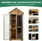 Outdoor Storage Cabinet, Wood & Metal Storage Shed with Weather-Resistant Roof, Adjustable Shelf, Lockable Doors & Adjustable Feet, for Garden, Patio, Backyard, 27.5" x 13" x 67" (Brown+Black)
