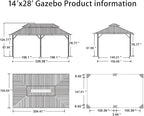 PURPLE LEAF 14' X 28' Outdoor Hardtop Gazebo Patio Wide Aluminum Frame Galvanized Steel Double Roof with Heavy Duty Netting and Curtains for Permanent Hard Top Pavilion Screen Khaki