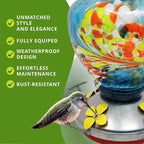 Nature Gear Hummingbird Feeder, Hanging-Mount Glass Hummingbird Feeders for Outdoors, Hand-Blown Glass Feeder with Ant Moat for Garden Hummingbirds, Easy to Clean & Rust Resistant, Blue Burst