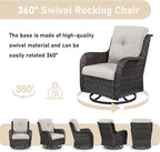 Patio Wicker Chairs Swivel Rocker,3 Pieces Patio Furniture Set with 360 Degree Wicker Swivel Rocking Chairs and Side Table for Garden,Porch,Backyard