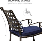 PURPLE LEAF 5 Pieces Patio Dining Set Cast Aluminum Patio Furniture with 4 Armchairs and 47" Round Table, Pillow Included, for Lawn Yard Garden Oudoor Dining Set, Navy Blue