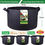3-Pack 40 Gallon Thickened Plant Grow Bags Large (28x16 in) Heavy Duty Garden Bag Fabric Plant Pots for Potato,Tomato Planter,Herbs Veggies Planting,Flower Pots,Barrel Planter,Yard Waste Bag,Leaf Bags