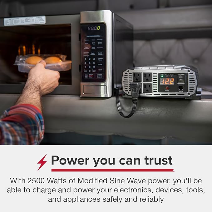 Cobra PRO 2500W Professional Grade Power Inverter, Portable – 2500-Watt Car Charger, 4 Grounded AC Outlets, 2 Fast Charge USB Ports and Remote Controller (CPIALCDG1) Compatible