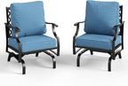 Patio Chairs Set of 2, High Back Outdoor Patio Metal Chairs with 5.75" Thick Cushions for Bistro Balcony Porch Deck and Yard, Navy Blue