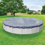 Robelle 18 ft Commercial Blue Winter Pool Cover for Above Ground Pools, 4 ft Overlap (22 ft Cover Size), Solid 12 x 12 Scrim, 3.7 oz/yd2, 18-Year Warranty, Style: 3418-4