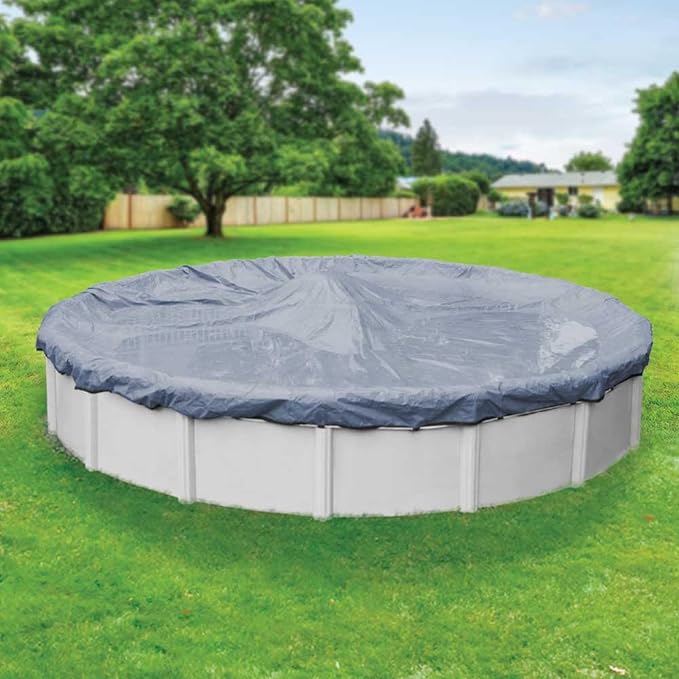 Robelle 15 ft Commercial Blue Winter Pool Cover for Above Ground Pools, 4 ft Overlap (19 ft Cover Size), Solid 12 x 12 Scrim, 3.7 oz/yd2, 18-Year Warranty, Style: 3415-4A