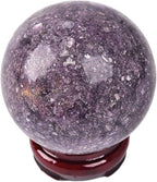 JIC Gem Deep Purple Lepidolite Sphere with Stand Natural Sparkling Lithia Mica Crystal Ball Brazil Mineral Gemstone (70-80mm)