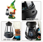 Garden Gnome Statue, Resin Figurine with Bright Solar Lantern Lights and Welcome Sign, Outdoor Solar Illumination Decorations for Indoor Patio Lawn Garden Room,Birthday Housewarming Gift