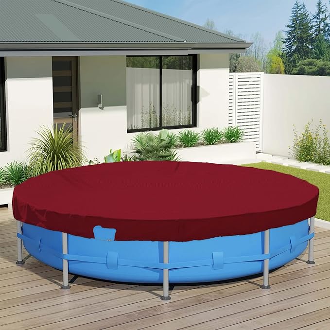 ECOOPTS 10 ft Waterproof Round Polyester Pool Cover for Above Ground Pools, Swimming Pool Cover Protector Winter Safety Cover (Red)