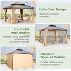 Tangkula 12x12 FT Hardtop Gazebo, Outdoor Permanent Pavilion Shelter with Netting & Curtain, Heavy-Duty Double Galvanized Metal Roof, Aluminum Frame, Outdoor Gazebo for Patio Garden Deck Lawn