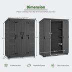 Macrout Large Outdoor Storage Cabinet with 6 Shelves (4.8 x 2.2 x 6.5 ft), Outside Storage Shed with Lock, Wooden Garden Shed for Yard Patio Lawn, 1738 (Gray)