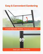 VEVOR 6 x 4 FT Polycarbonate Greenhouse, Heavy Duty Outdoor Green House with Adjustable Vent & Push-Pull Lockable Door, Quick Setup, Aluminum Frame Walk-in Greenhouse Sunroom for Outside Garden Lawn