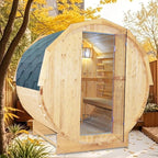 Outdoor Barrel Sauna 4 Person Traditional Steam Sauna 220V Wood Personal Spa Room with 4.5KW Heater Thermometer Hourglass Cup Holders 59''x74.21"x75.85"