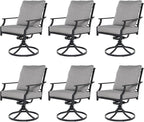 Grand patio Dining Chairs Set of 6，Outdoor Swivel Patio Dining Chairs Set of 6，Swivel Rocker Dining Chair，Outdoor Dining Chairs with Grey Cushions, Patio Chairs for Outside, Garden Lawn Porch