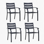 Patio Dining Chairs Set of 4, Black Stackable Outdoor Dining Chairs with Armrest and Wide Back, Wrought Iron Patio Furniture Chairs for Lawn, Backyard, Garden & Deck, Supports 300 LBS