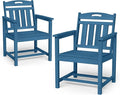 Set of 2 Weatherproof Patio Chairs - HDPE Outdoor Dining Chairs with Wide Seat, Ergonomic Design - for Garden, Backyard, Deck - Navy Blue