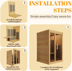 Far Infrared Wooden Sauna Low EMF- 2 Person Personal Sauna for Home Use, Full Spectrum Infrared Sauna, Dual Tempered Glass & Bluetooth Speakers - Indoor Sauna 2000W, Natural Wood