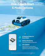 Spino E1 Cordless Robotic Pool Cleaner, 5800 GPH Suction with Triple Brushless Motors, SmartArc Path, 5 Modes, IPX8 Waterproof, 1600 sq.ft Coverage, Auto Waterline Parking, APP Control