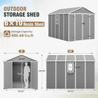 Amopatio 10x8 FT Storage Shed, Resin Outdoor Shed with Floor Included, Plastic Sheds Outdoor Storage for Bike, Garden Tools, Sheds & Outdoor Storage with Lockable Door, Window & Vents, Grey & White