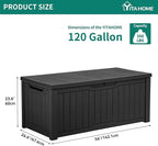YITAHOME 120 Gallon Resin Deck Box, Weather Resistant Outdoor Storage Box for Patio Cushions, Garden Tools, Pool Supplies, Lockable, Easy With Tool Assembly, Extra Seat or Table (Black)