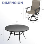 VICLLAX 7 Pieces Outdoor Dining Set, Patio Furniture Set of 6 Patio Swivel Dining Chairs and 50" Patio Round Table, Mixed Brown Chairs & Black Tabletop