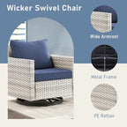 Luxury Outdoor Swivel Rocker Patio Chairs Set of 2, Swivel Patio Chairs for Porch, Yard, Deck, Poolside, LightGrey/Blue