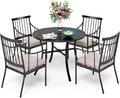 Sophia & William 5 Pieces Patio Dining Set with 4 Metal Armchairs and Round Dining Table, Outdoor Conversation Armchairs Furniture with Seat Cushions and 1.57" Umbrella Hole for Porch Backyard Balcony