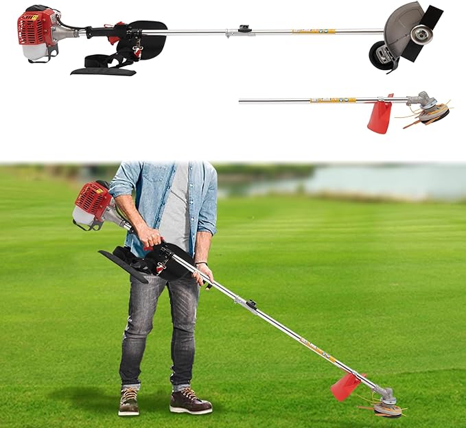 26CC Weed Wacker, 650W Gasoline Grass Trimmer, 8500R/Min Lawn Brush Cutter, 2-Stroke Cordless Garden Mower with Grass Baffle & Funnel for Lawn Pond Side Weed Removal Landscaping