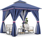 LAUSAINT HOME Outdoor Patio Gazebo 8'x8' with Expansion Bolts, Heavy Duty Gazebos Shelter Party Tent with Double Roofs, Mosquito Nettings and Privacy Screens for Backyard, Garden, Lawn, Navy Blue