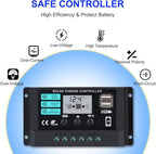 Solar Panel Kit 50W with 10A Charge Controller Monocrystalline Solar Panel Kit with Extension Cable for Car Roof RV Marine Rooftop Farm Battery and Other Off-Grid Applications