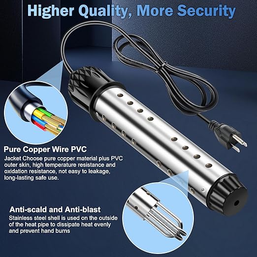 Portable Water Heater 2000W, Pool Heater - Immersion Heater with Digital Thermometer, Upgraded Magnesium Oxide Heating for Fast Heating, for Small Pools, Bathtubs, Buckets, Tanks