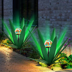 TOMBABY Solar Rustic Garden Style Metal Agave Plants Outdoor Patio, Home Decor Hand-Painted Metal Agave Garden Patio Statues, Suitable for Desert Areas, Outdoor Lawn Decorations (1 Solar Green)