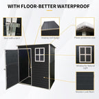 JT 5×3ft Resin Outdoor Storage Shed,Outdoor Storage Shed with Floor & Window to Store Patio Furniture, Garden Tools Bike Accessories, Beach Chairs and Lawn Mower. (Black, 5ft*3ft)