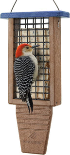 Kingsyard Recycled Plastic Suet Bird Feeder, Double Capacity Tail-Prop Suet Feeder for Outside Hanging, Sturdy & Durable, Great for Woodpecker & Clinging Birds, Blue