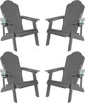 LUE BONA HDPE Adirondack Chairs Set of 4,Plastic Adirondack Chairs with Cup Holder Weather Resistant for Outdoor, Patio, Lawn, Garden, Backyard Deck, Fire Pit, Dark Gray