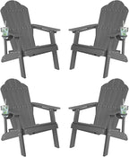 LUE BONA HDPE Adirondack Chairs Set of 4,Plastic Adirondack Chairs with Cup Holder Weather Resistant for Outdoor, Patio, Lawn, Garden, Backyard Deck, Fire Pit, Dark Gray