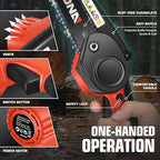 DNA MOTORING Mini Chainsaw, 6 Inch Electric Chain saw Cordless Handheld Chainsaw w/ 2 20V 2000mAh Batteries, Small Handheld Battery Powered Super Saw for Tree Trimming, Wood Cutting, TOOLS-00727-RD