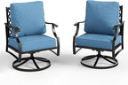 Swivel Patio Chairs Set of 2, High Back Outdoor Swivel Patio Metal Chairs with 5.75" Thick Cushions for Bistro Balcony Porch Deck and Yard, Navy Blue