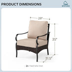 MFSTUDIO Outdoor Patio Furniture Set, Rattan Wicker Patio Sofa Chair, Metal Outdoor Conversation Set, 2 x Fixed Sofa Chair for Outside Garden Backyard