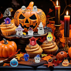 Suartus Halloween Mini Resin Figures 39 Styles Tiny Resin Figurines Kit to Hide Cute Pumpkin Ghost Skull Luminous Miniature Figures Bulk for Halloween Party Favors Outdoor Garden Landscape Decor