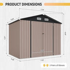 Aoxun 7.4x5.3FT Shed with Floor Galvanized Steel Outdoor Storage Shed Metal Garden Shed with Double Doors, 15mm Moisture-Proof Floor & Ventilation, Sloped Roof for Bike/Generator/Tool Storage (Brown)
