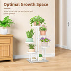 LASZOLA White 5 Tier Plant Stand Indoor Heavy Duty Rack for Modern House Planter, Metal and Wooden Vertical Organizer Decor Narrow Bathroom Floor, Sturdy Multi Level Flower Holder Raised, Cat Proof