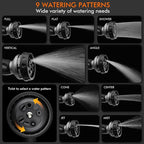 RESTMO Water Hose Nozzle, Metal Garden Hose Sprayer, Heavy Duty | 9 Spray Patterns | High Pressure | Thumb Flow Control, Ideal for Outdoor Lawn & Plant Watering, Car & Pet Washing, Silver