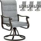 UDPATIO Patio Swivel Dining Chairs Set of 4, Outdoor Swivel Chairs High Back with Padded All Weather Textilene Metal Rocking Frame for Lawn Garden Backyard, Grey White
