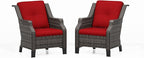 Patio Chairs Set of 2 Rattan Chair Patio Furniture Set with Thick Cushions and All-Weather PE Wicker for Garden, Patio and Porch, Red
