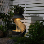 31.9" S-Shaped Water Outdoor Fountain–Modern Cascading Waterfall Feature with LED Lights & Planter Bowl, Garden Fountains Outdoor for Patio, Balcony, Yard or Home Decor, Resin Waterfall